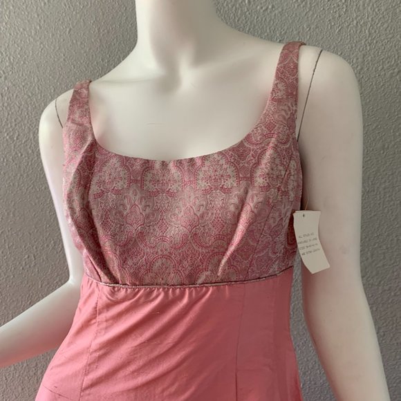 NOS Vintage WEDDING Pink SILK Empire Bridal DAMASK Formal Prom Dress XS - Picture 6 of 11